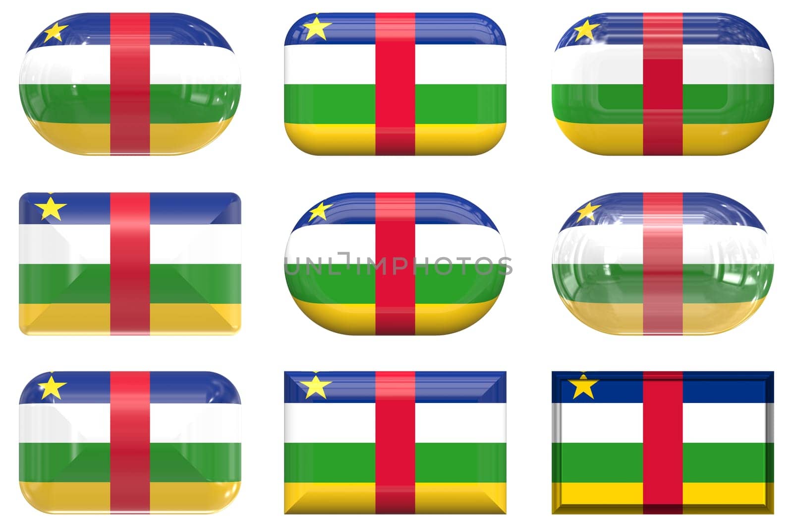 nine glass buttons of the  Flag of Central African Republic