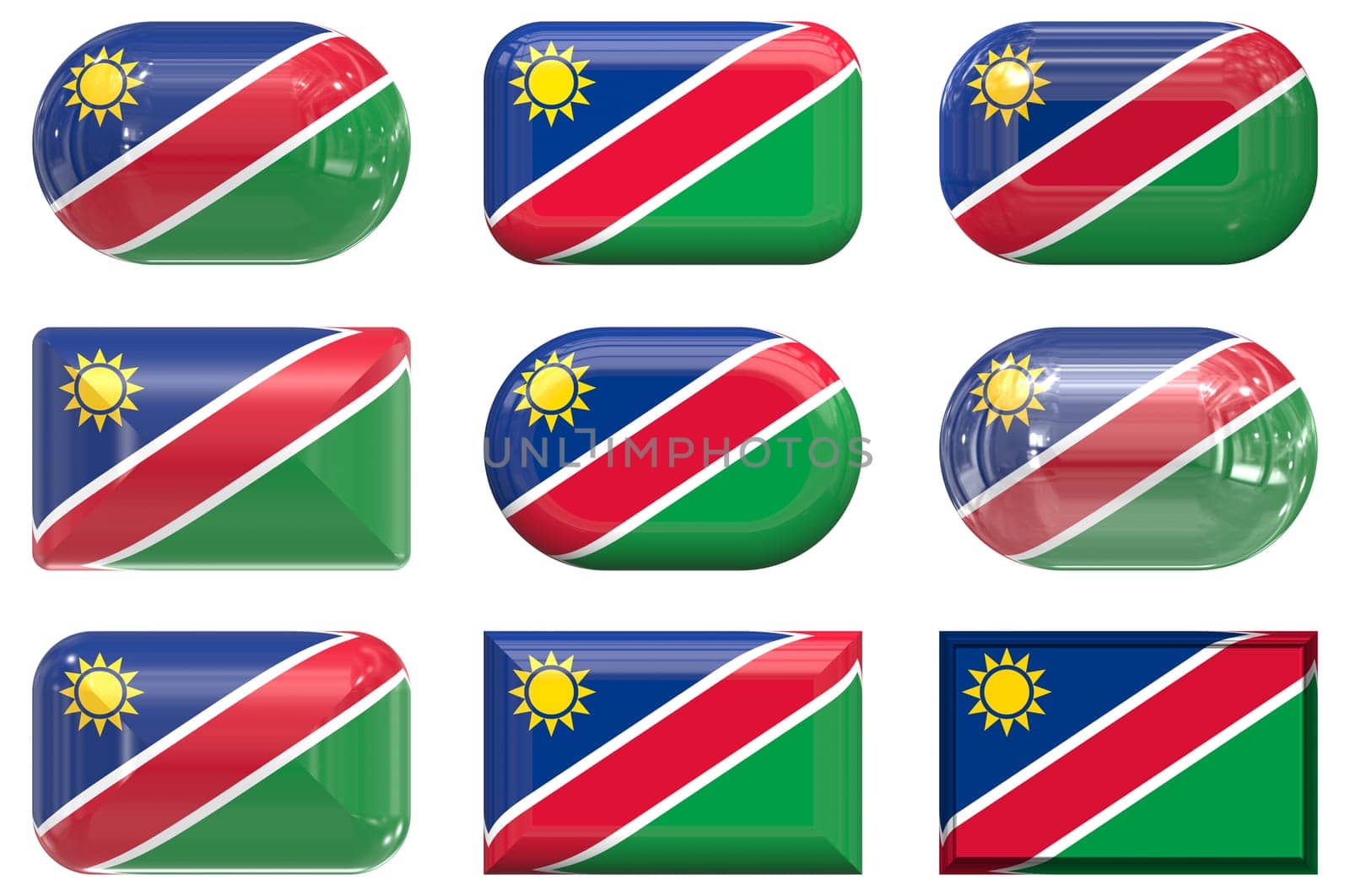 nine glass buttons of the flag of nambia