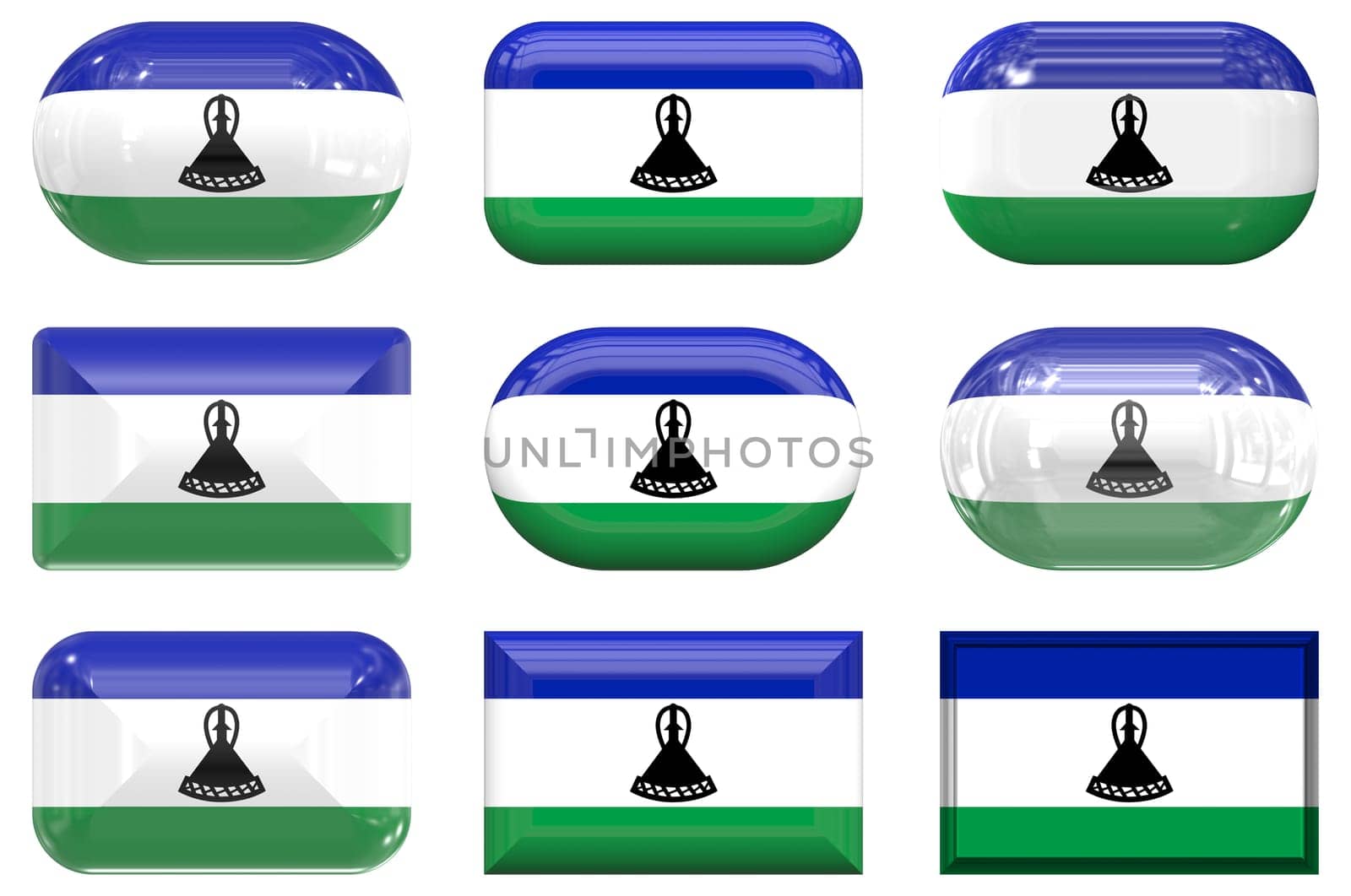 nine glass buttons of the Flag of Lesotho