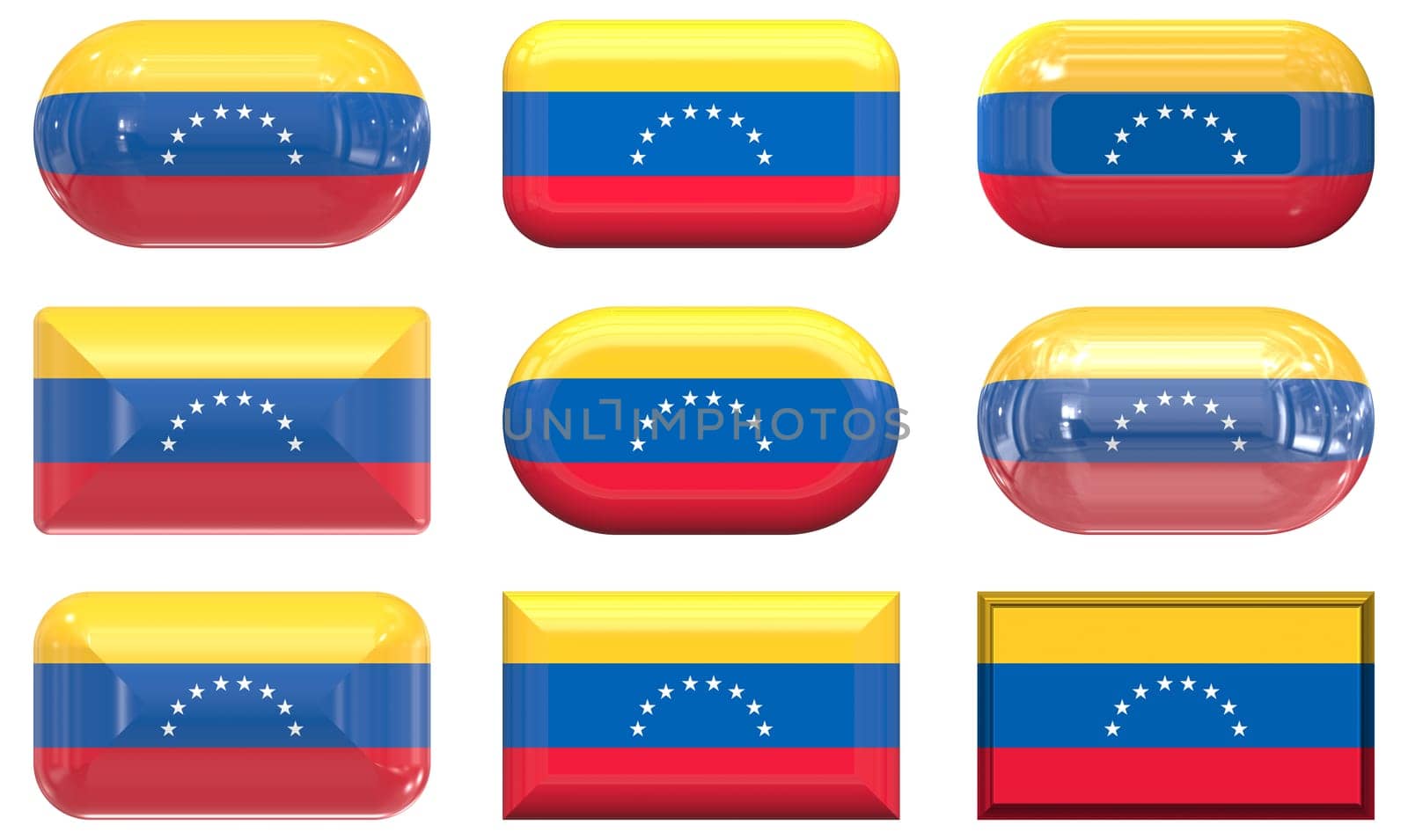 nine glass buttons of the  Flag of venezuela