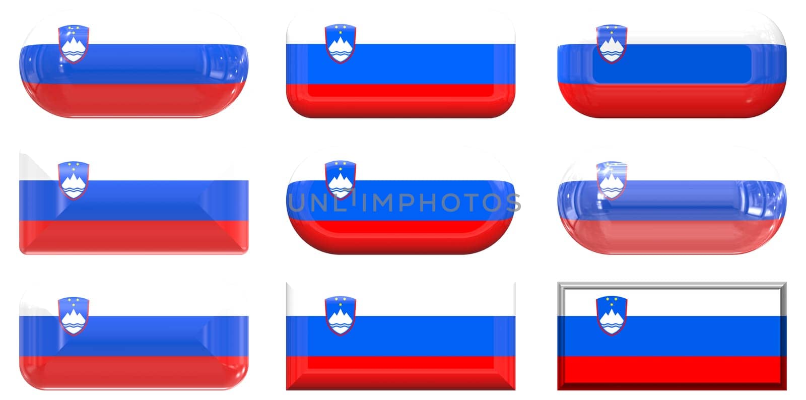 nine glass buttons of the  Flag of Slovenia