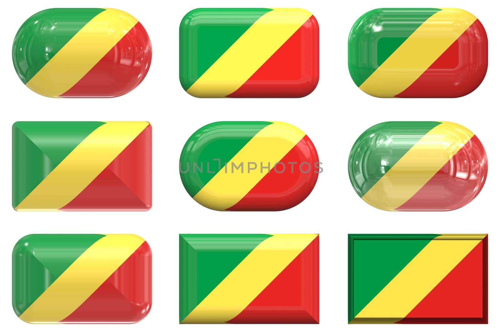 nine glass buttons of the  Flag of the republic of the Congo