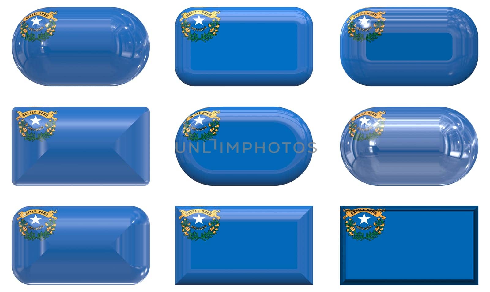nine glass buttons of the Flag of Nevada