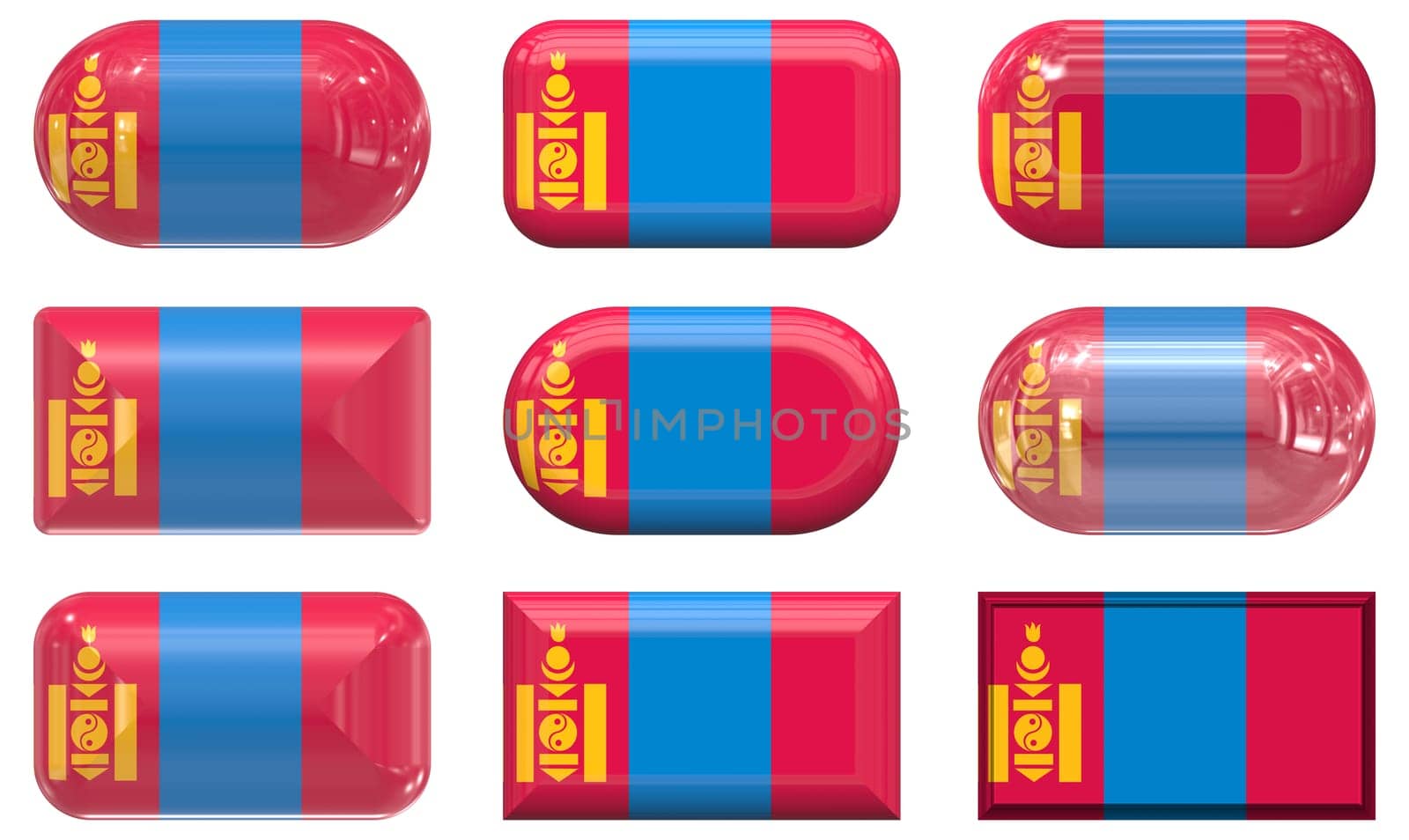 nine glass buttons of the Flag of Mongolia
