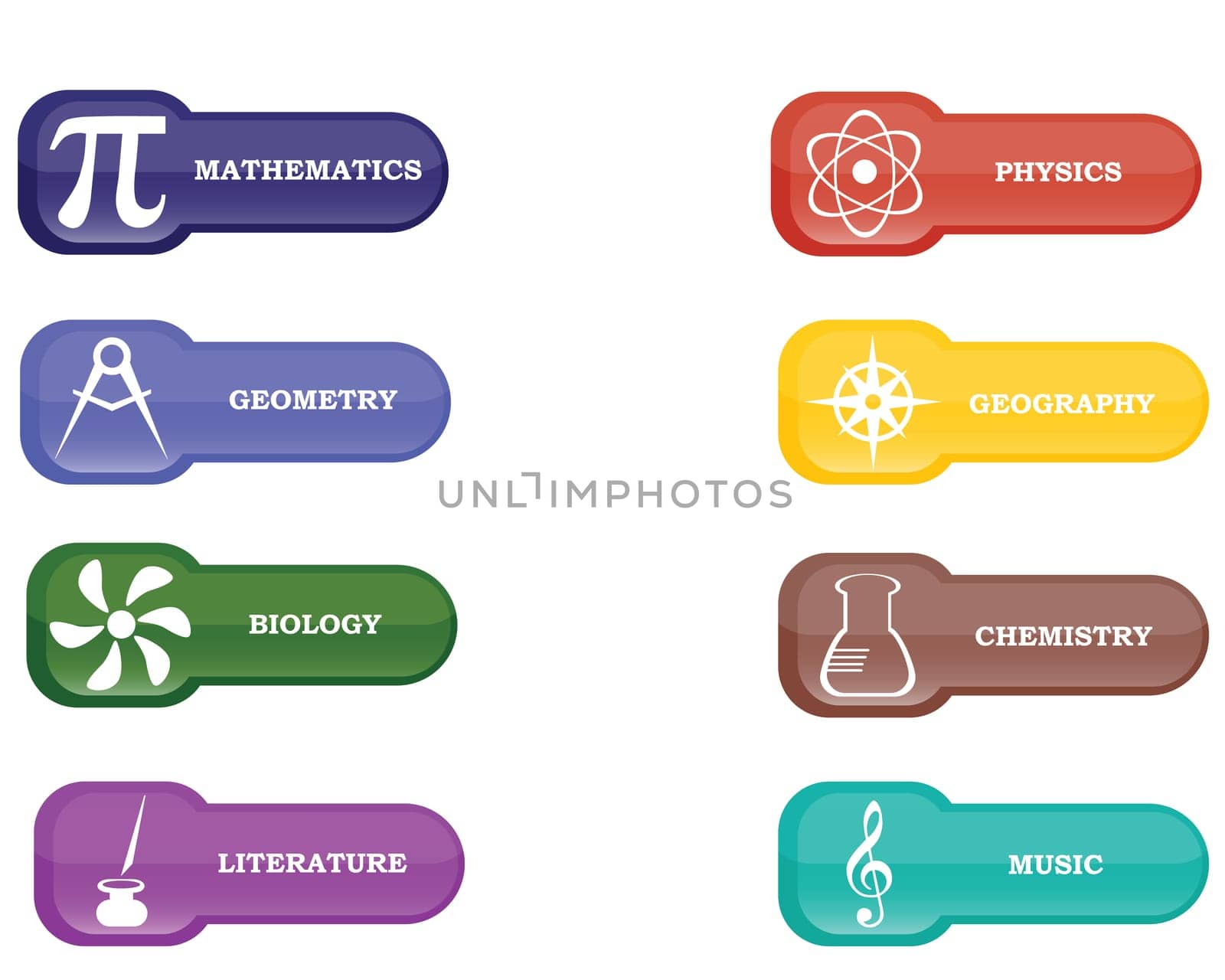 Collection of brightly colored, glossy school elements