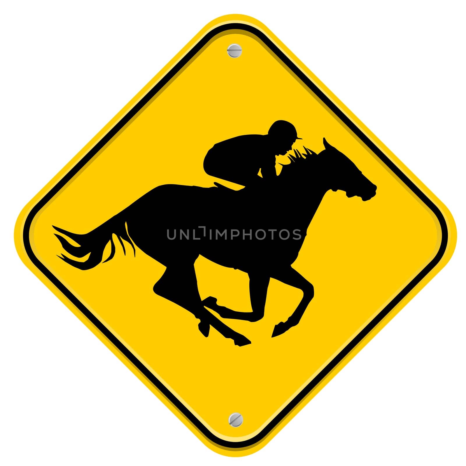 Yellow sign with a fast horse and jockey