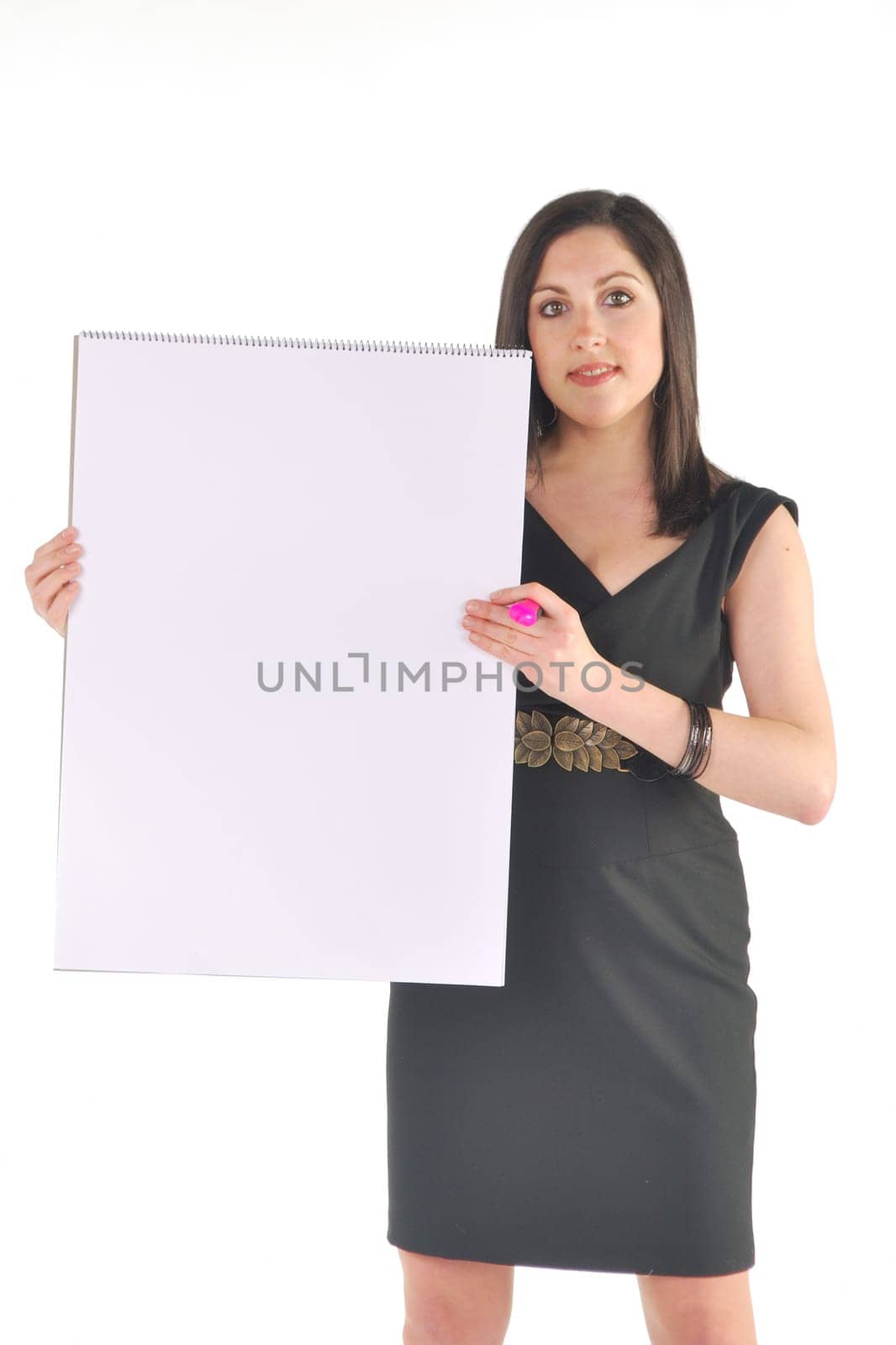 Business woman holding flip chart
