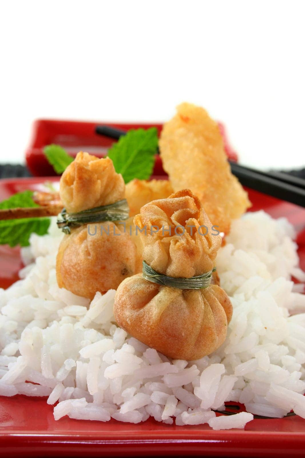 various Thai specialties with a chili dip
