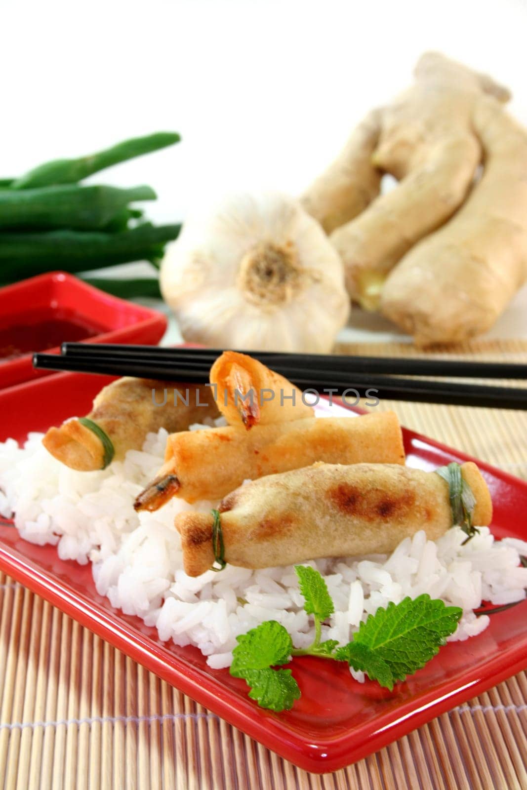 various Thai specialties with a chili dip
