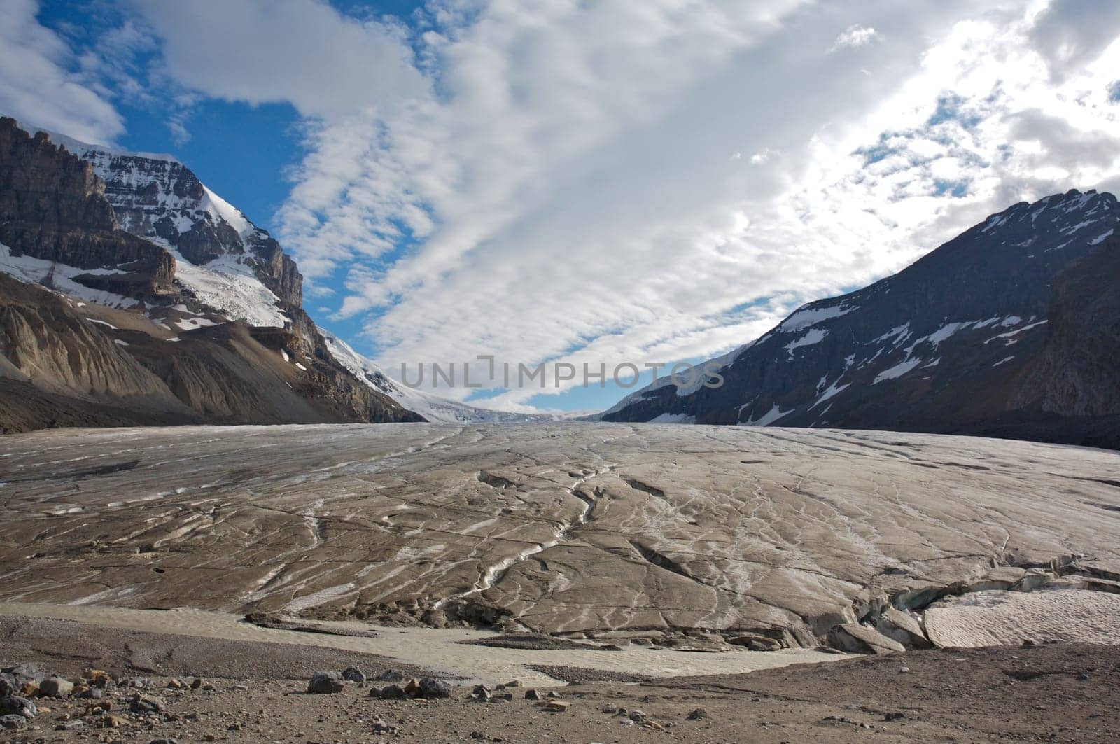 Athabasca glacier with melt water in Jasper National Park