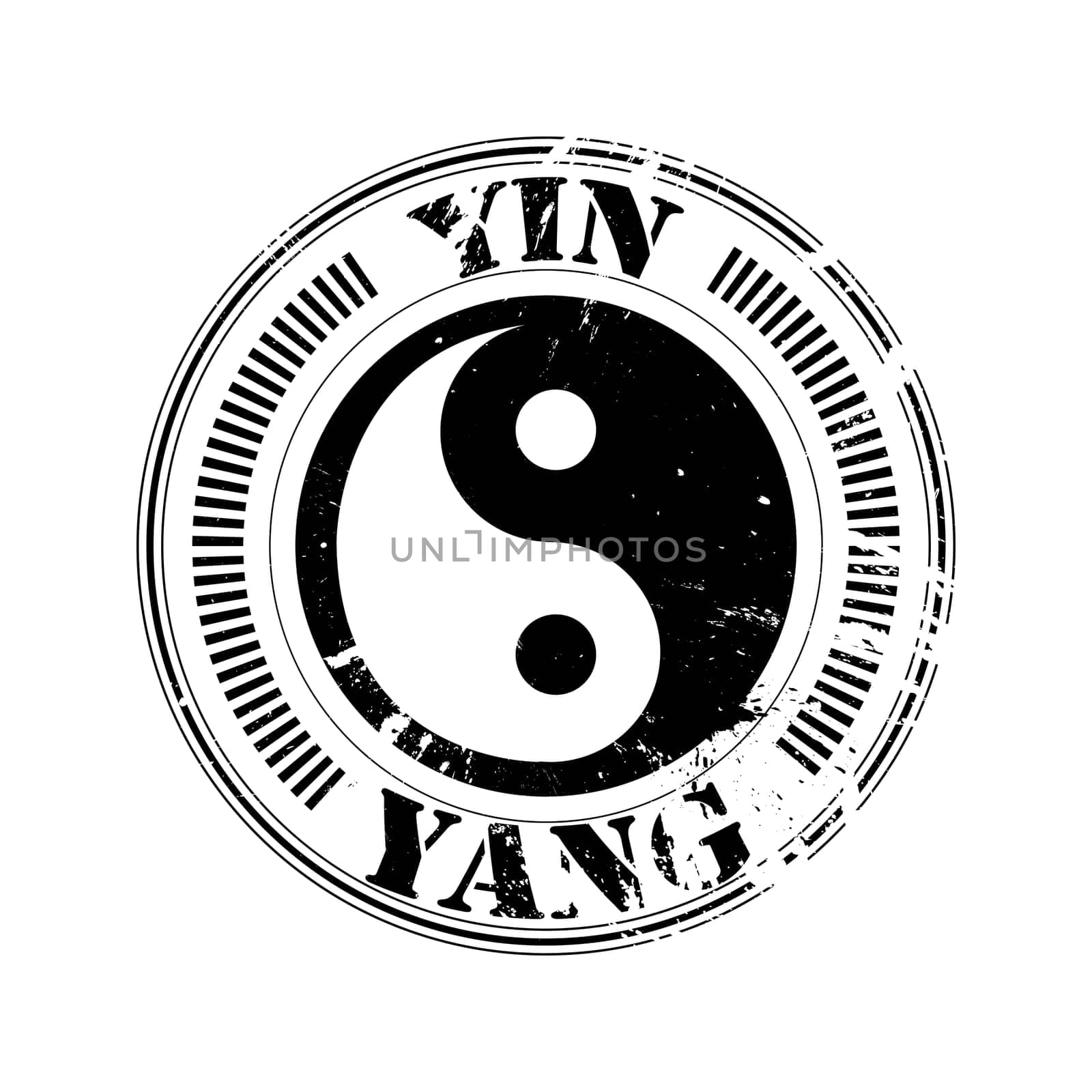 Black postal rubber stamp with the yin and yang taoistic symbol of balance