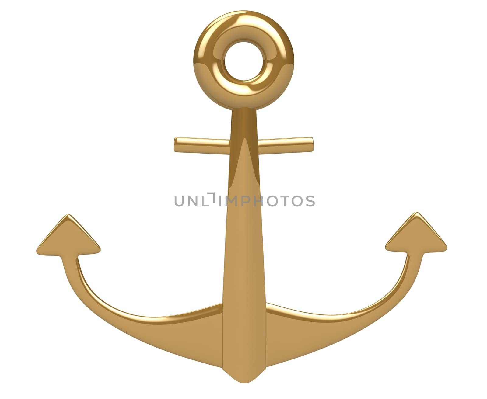 3d gold shiny anchor isolated on white