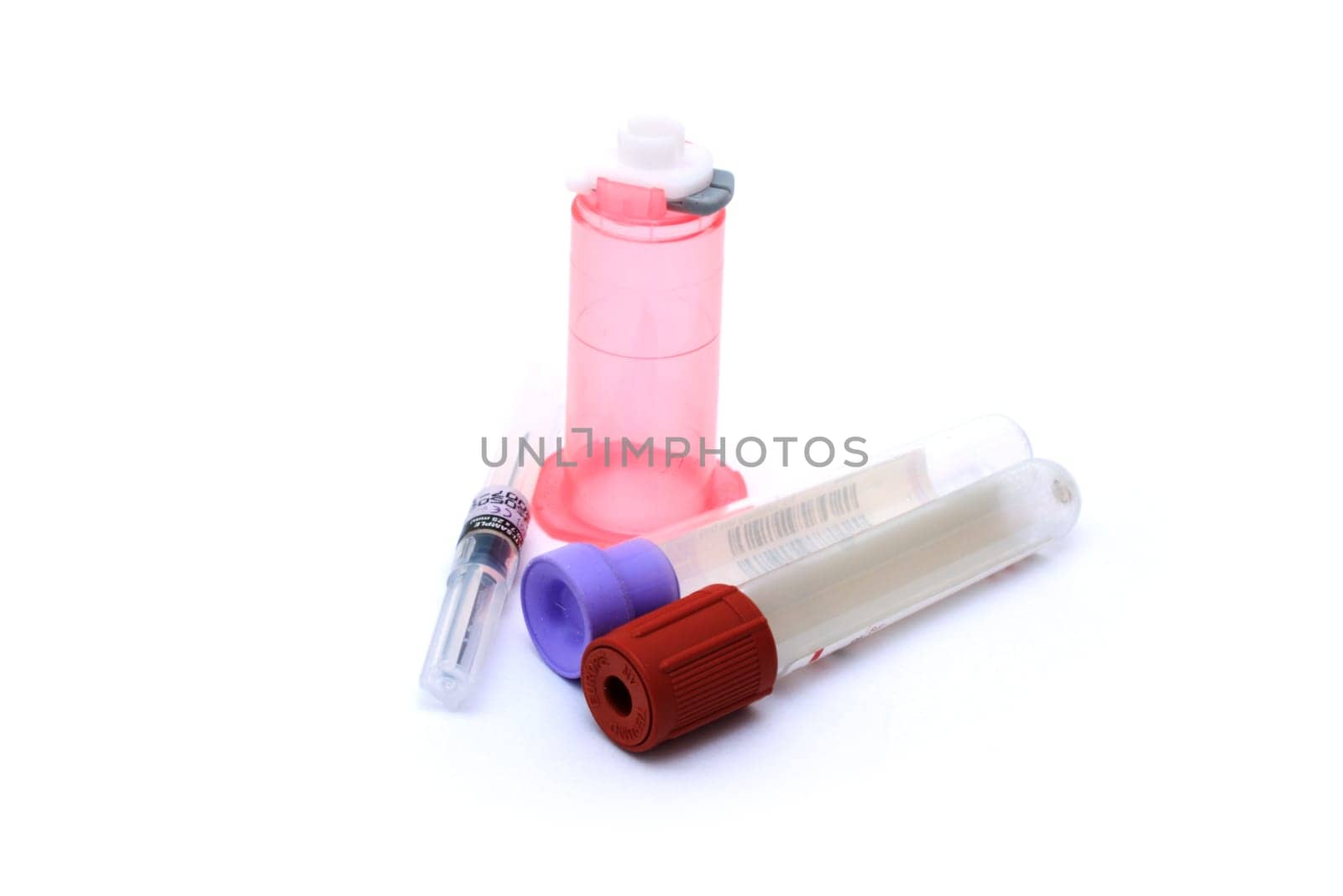 Test tubes and vacutainer isolated on white