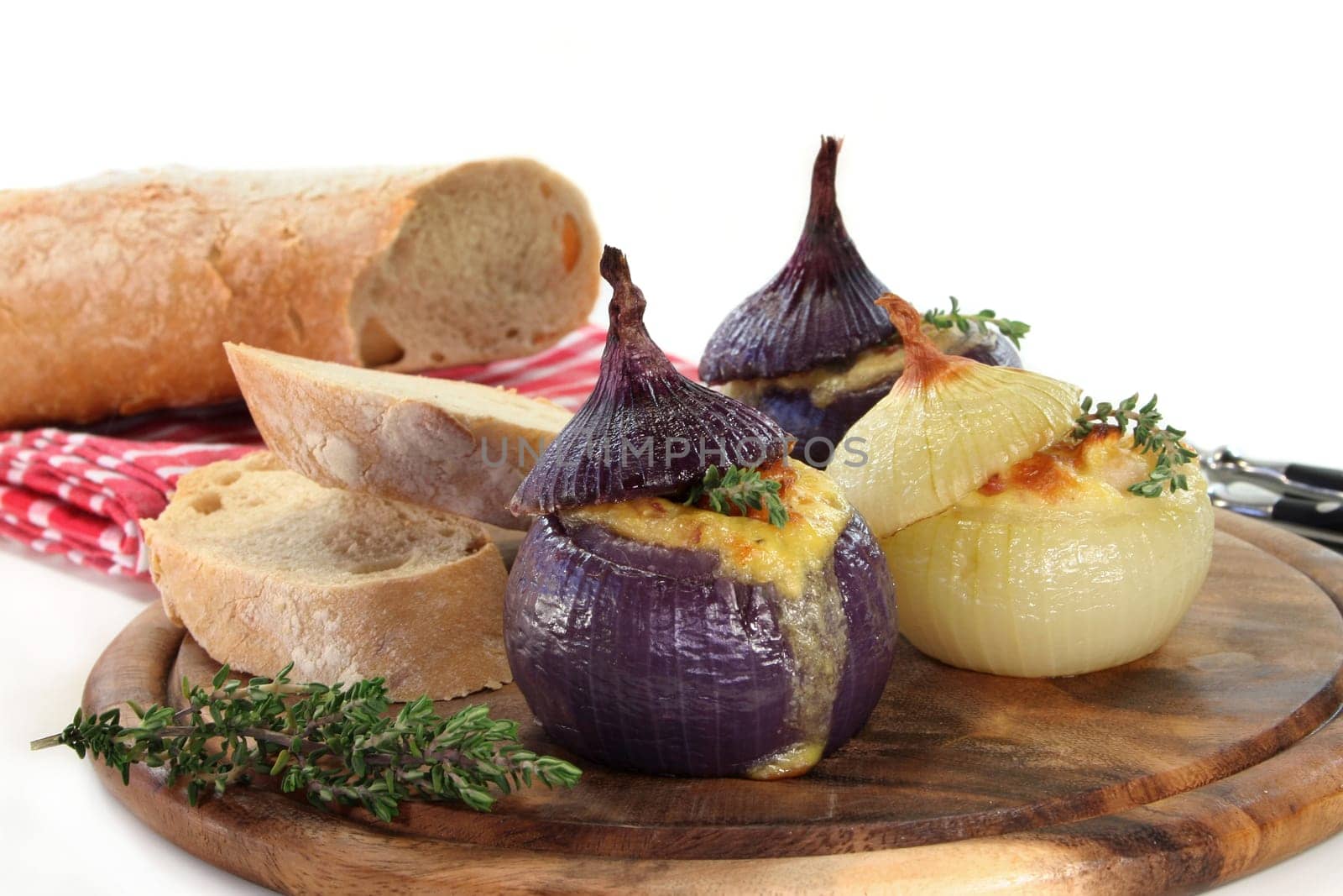 Onion stuffed with goat cheese and bacon