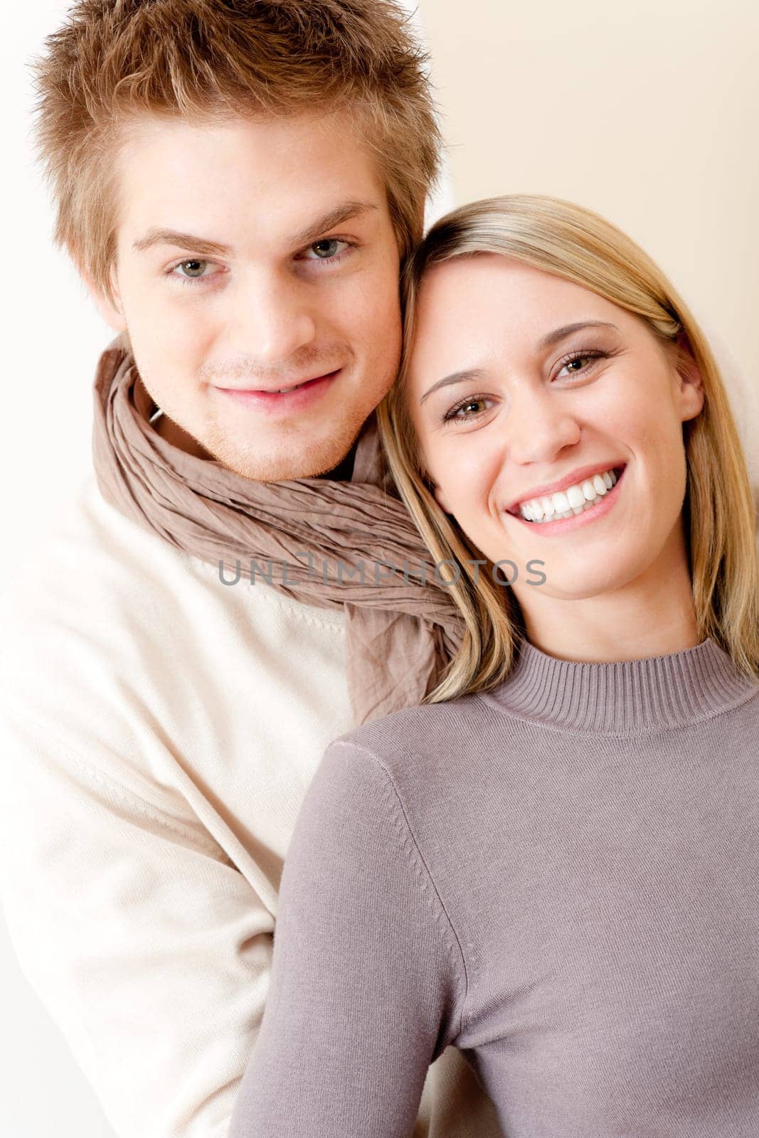 Couple in love - happy relax at home together in living room