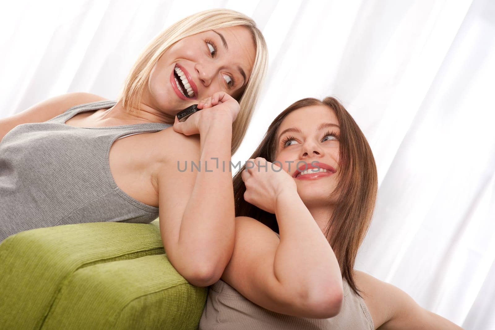 Student series - two teenager woman with mobile phone