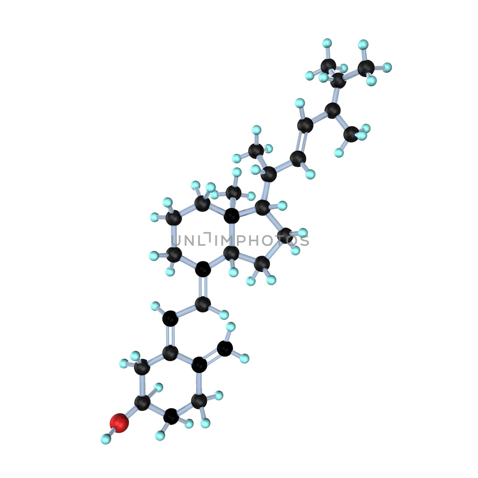 Molecule of vitamin d2,ergocalciferol,isolated on white.