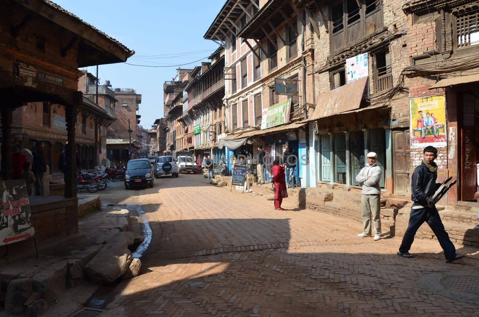 typical Nepal streetscene with some people walking