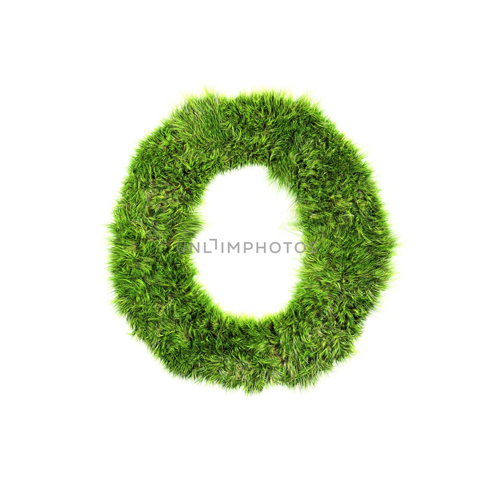 3d grass letter isolated on white background - O