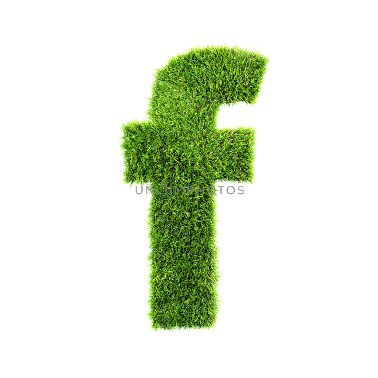 3d grass letter isolated on white background - f