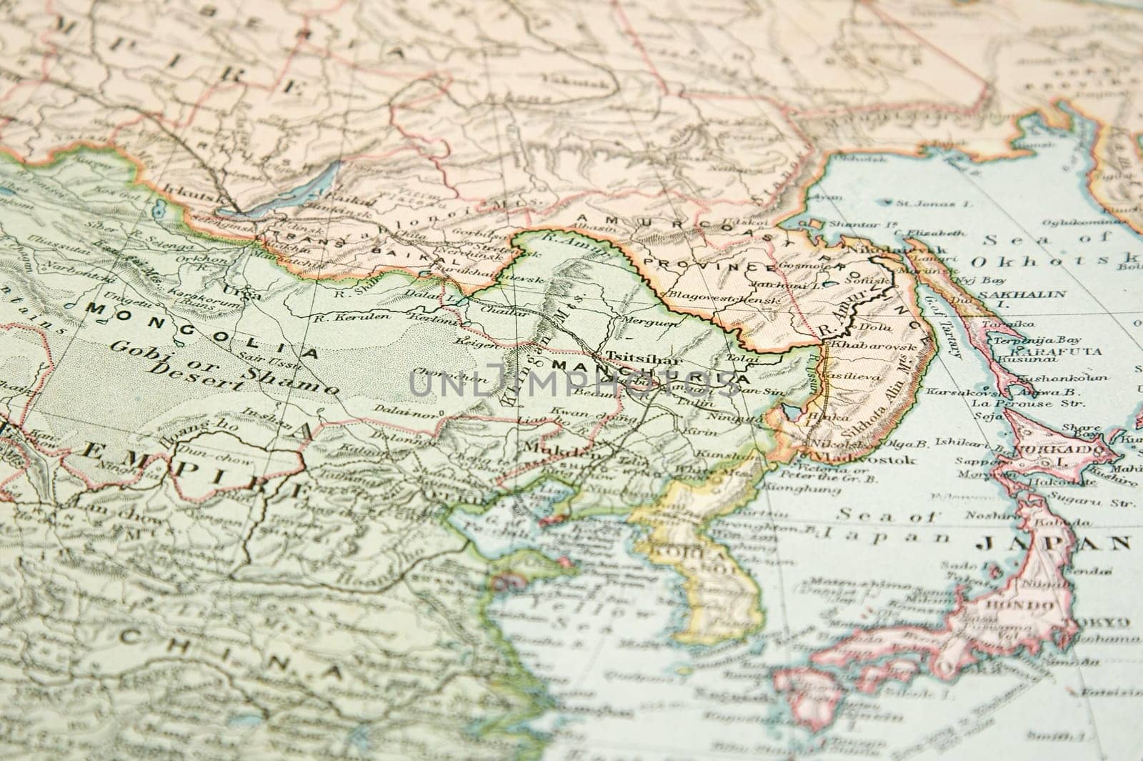 Vintage (1907 copyrighted expired) map of Europe and Asia