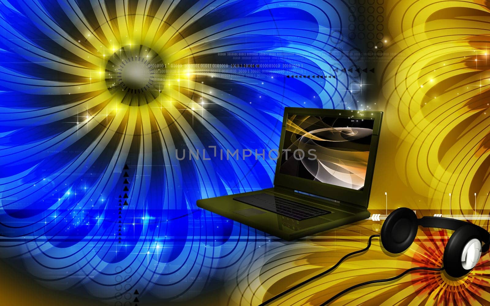 Digital illustration of lap top in colour background