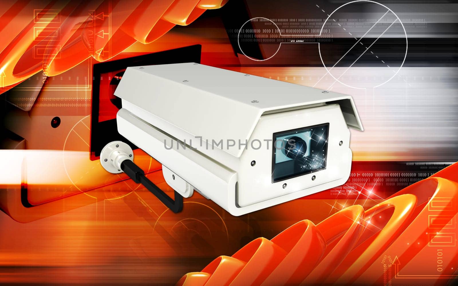 Digital illustration of security camera in colour background
