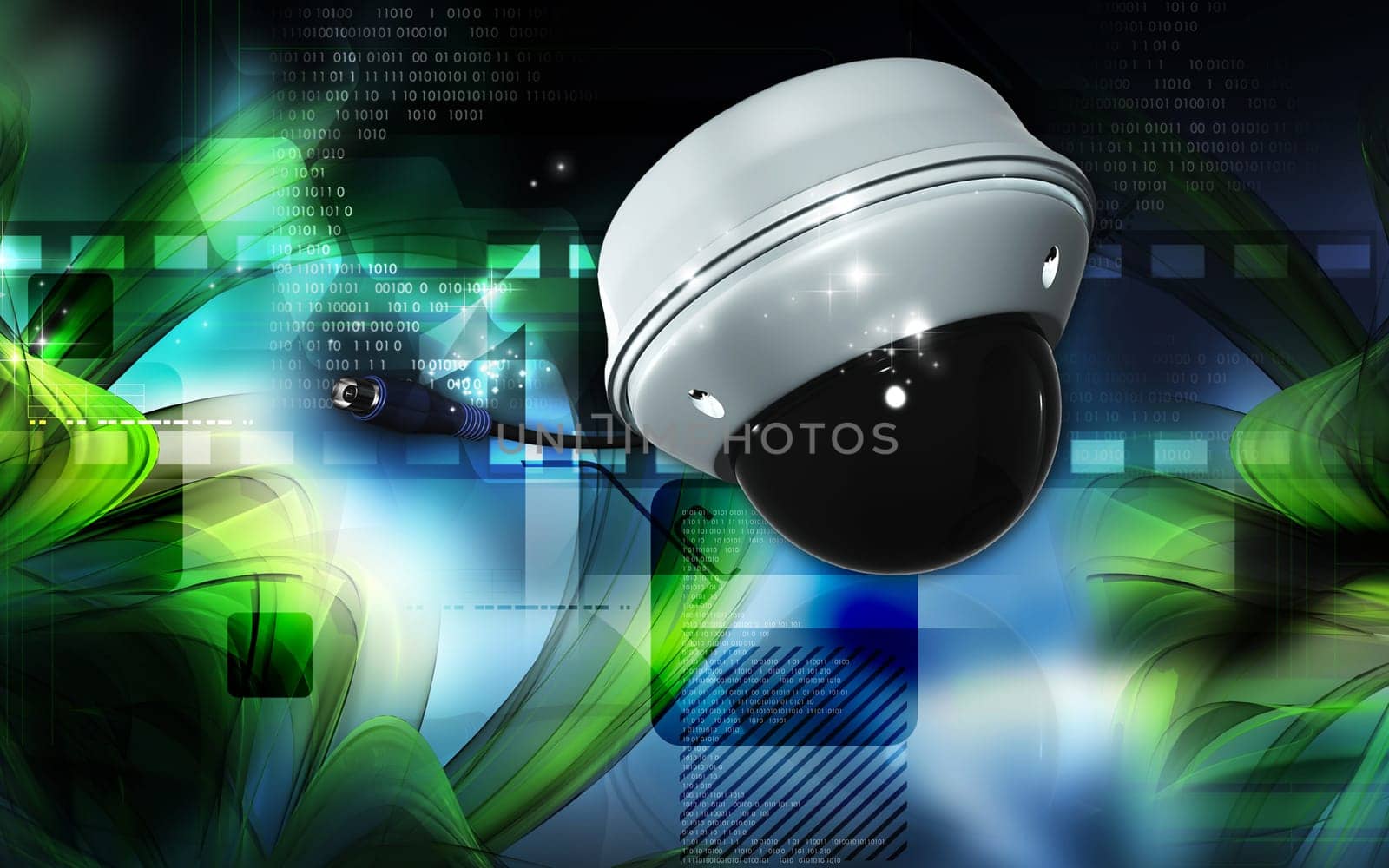 Digital illustration of security camera in colour background