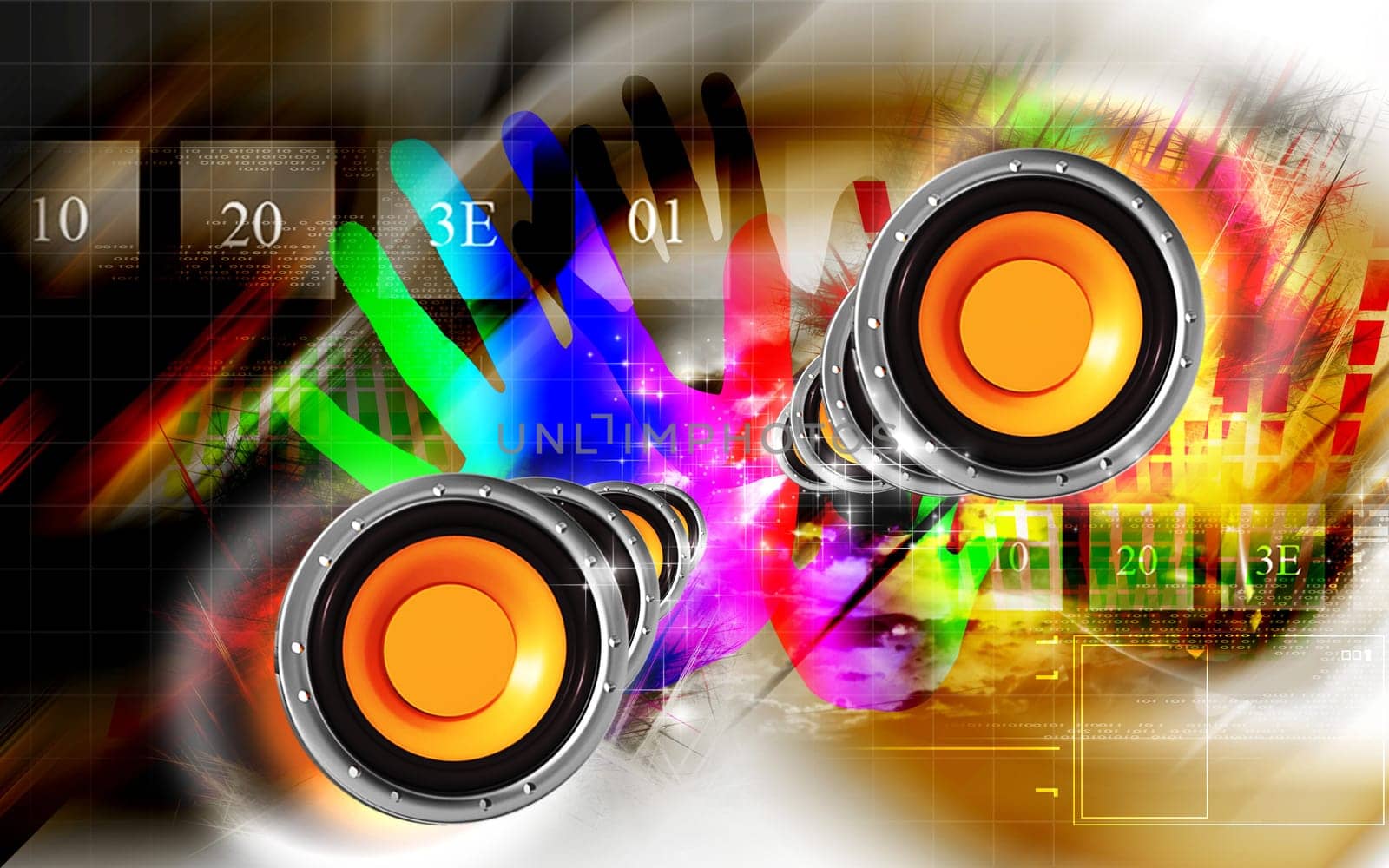 Digital illustration of car stereo in colour background