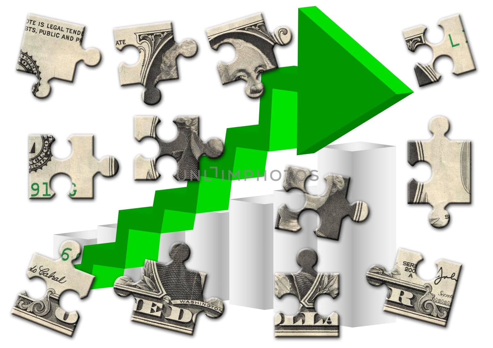 US Dollar Banknote Puzzle and Green Arrow