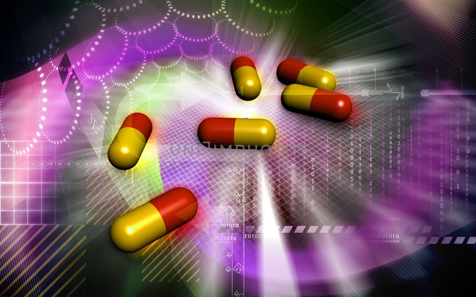 Digital illustration of capsule in colour background