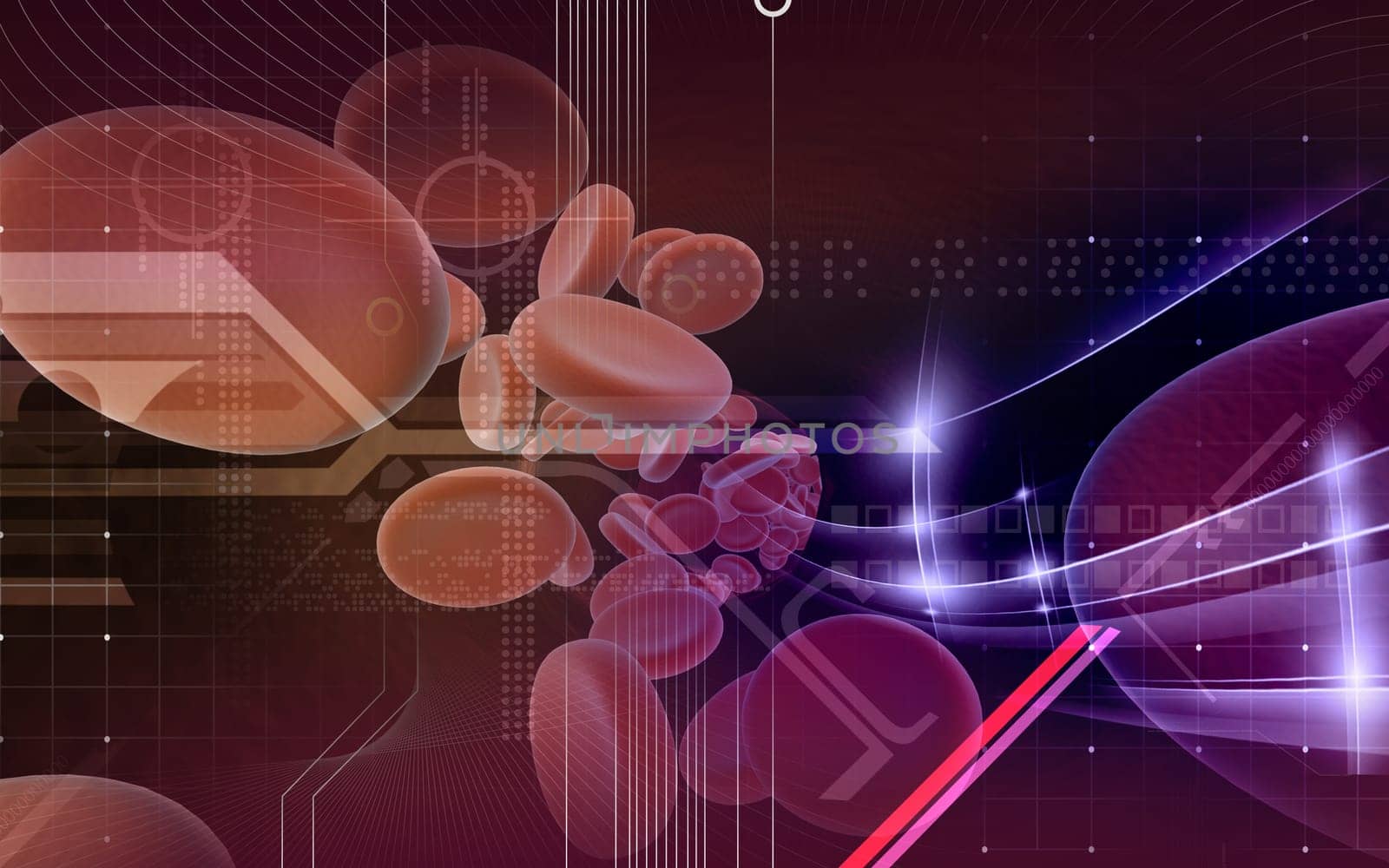 Digital illustration of blood cell in colour background