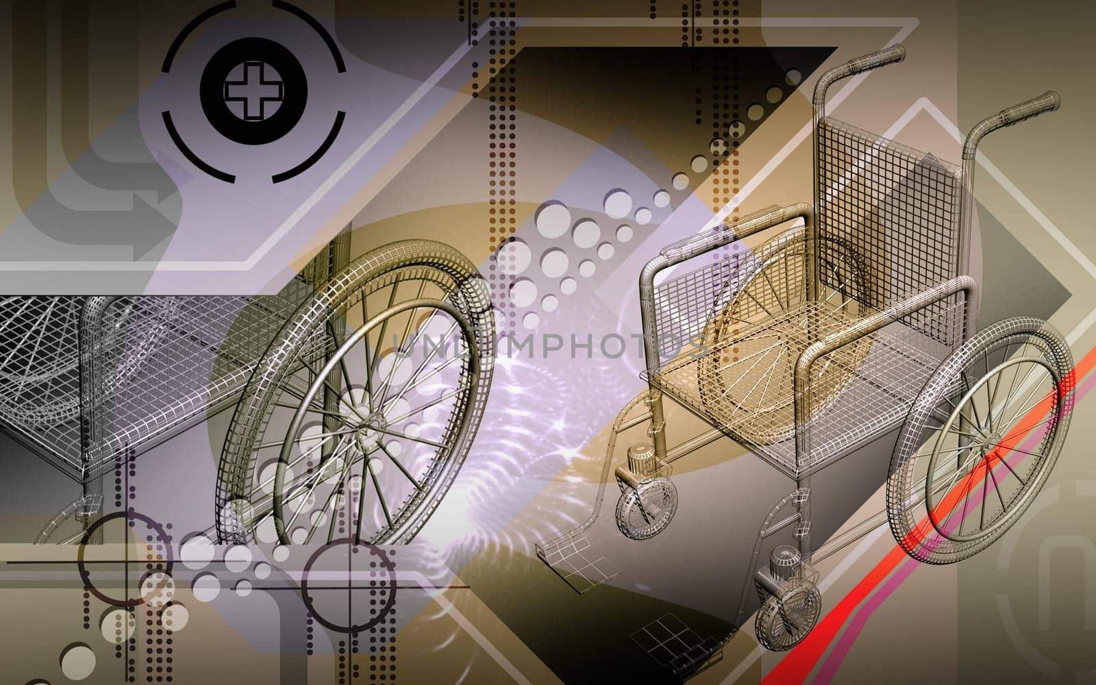 Digital Illustration of wheel chair in colour background
