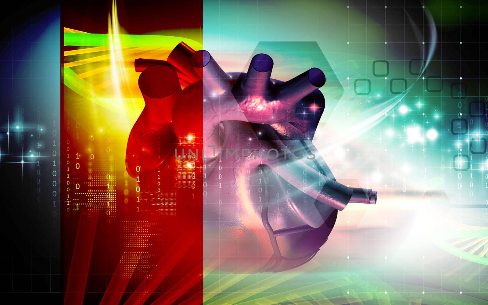 Digital illustration of heart in colour background