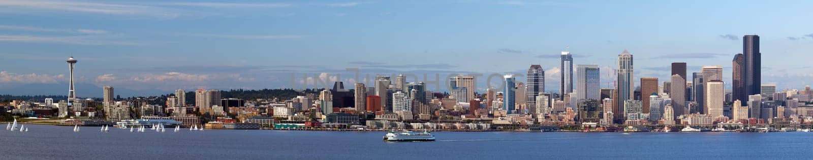 Seattle skyline panorama from across the bay. Washington State, USA.