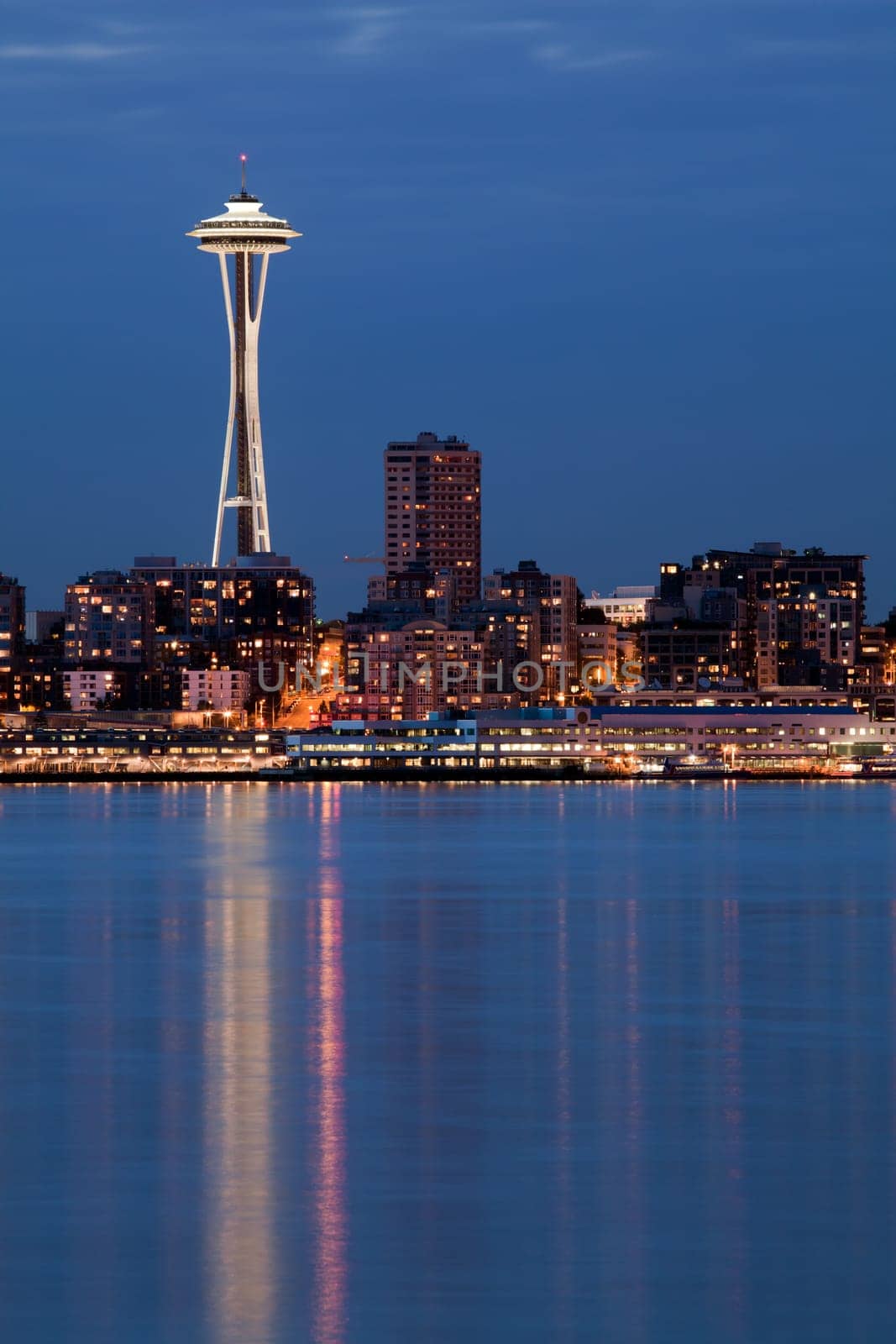 Seattle Space Needle with reflection from across the bay