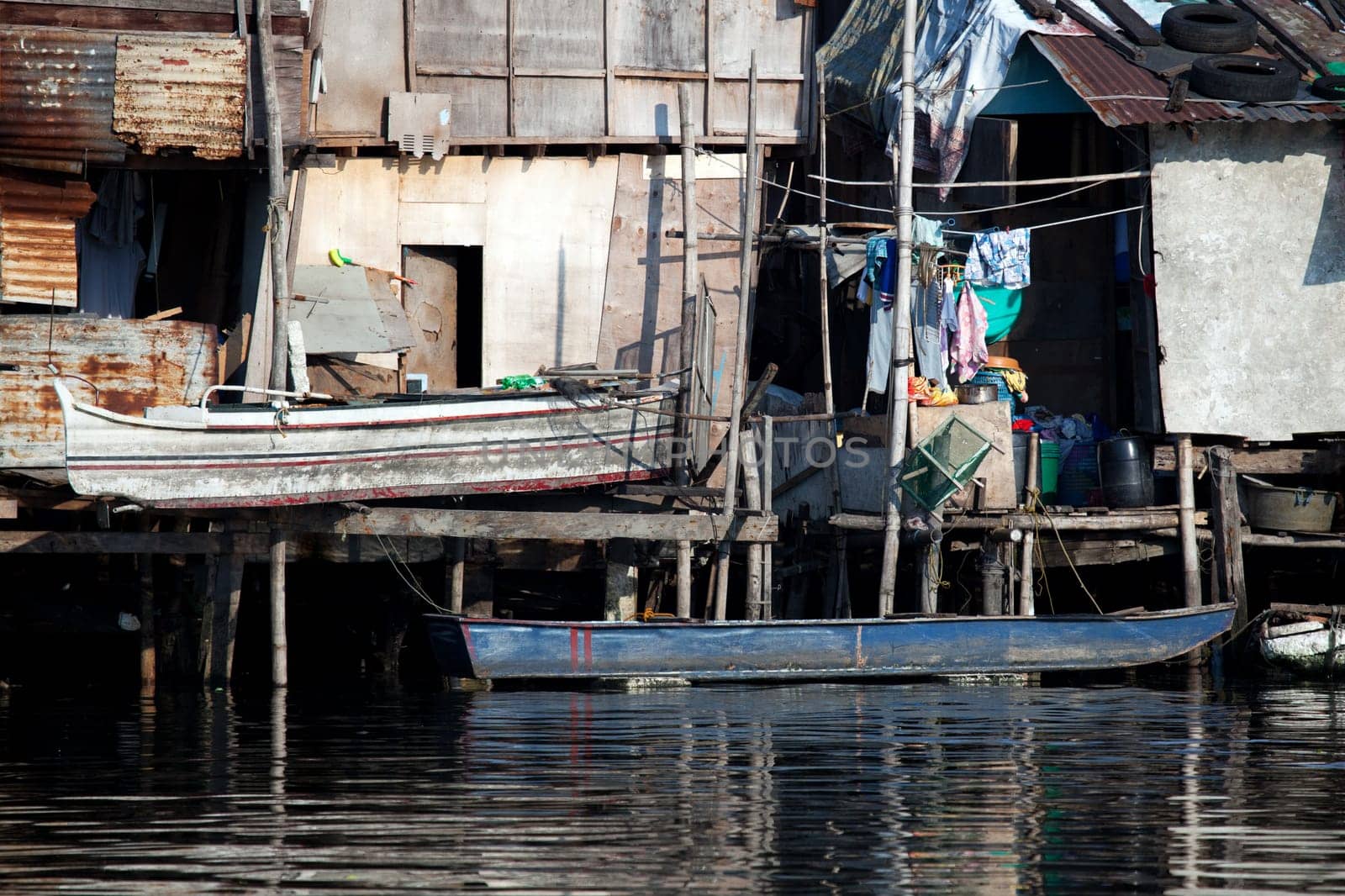 February 10, 2011: shanty squatter homes along the heavily polluted Paranaque River in Manila, Philippines.