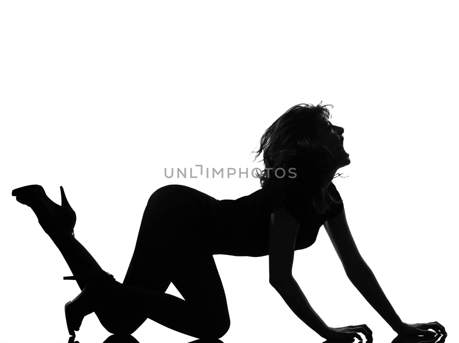 silhouette woman crouching roar