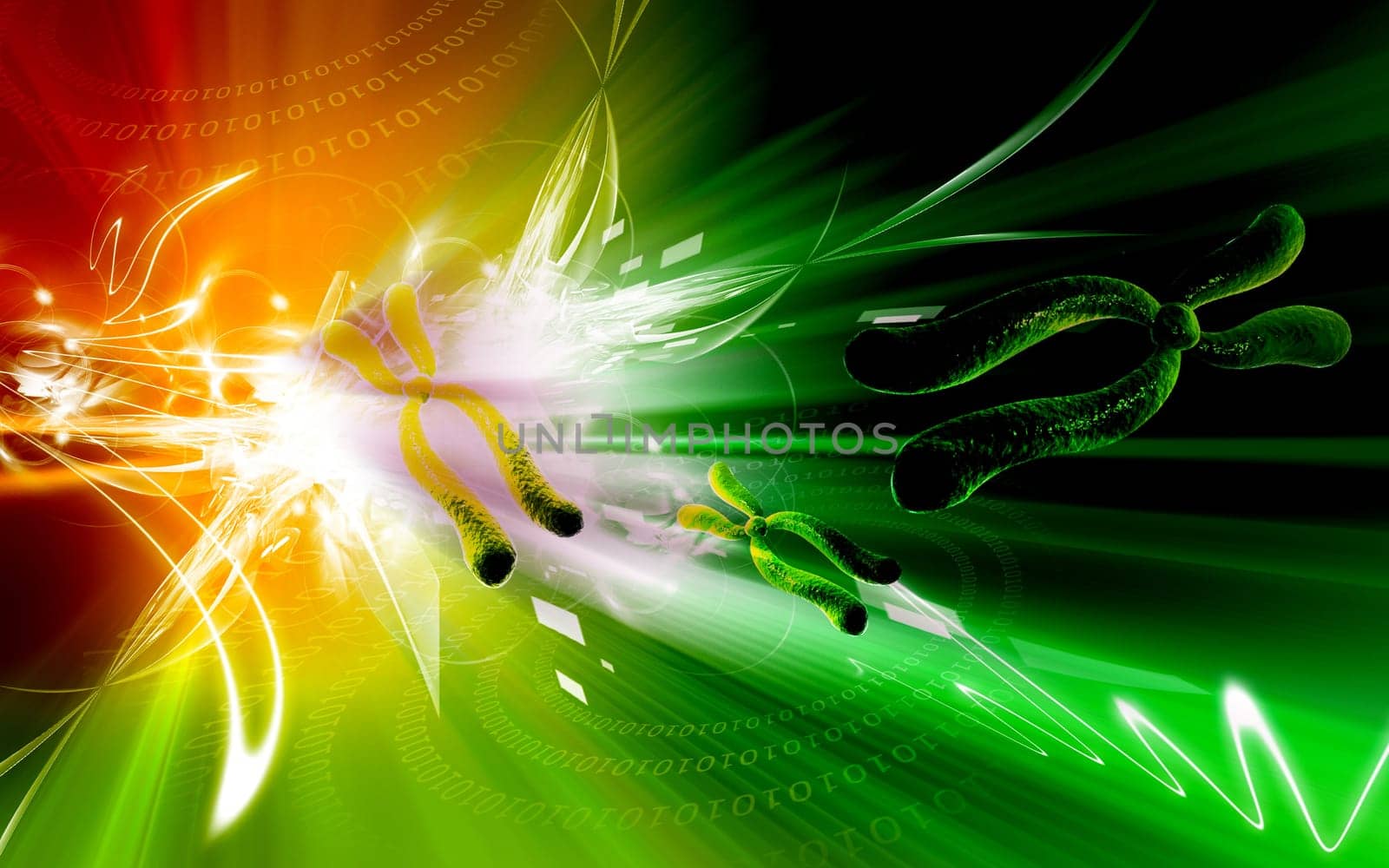 Digital illustration of chromosome in colour background
