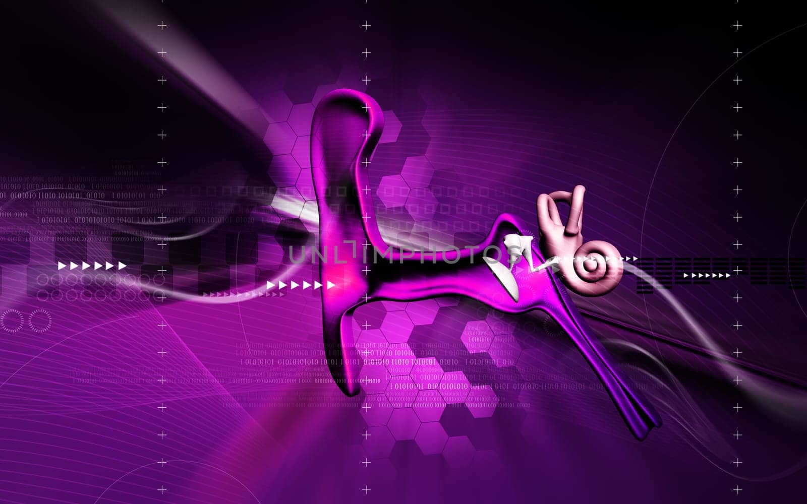 Digital illustration of ear in colour background
