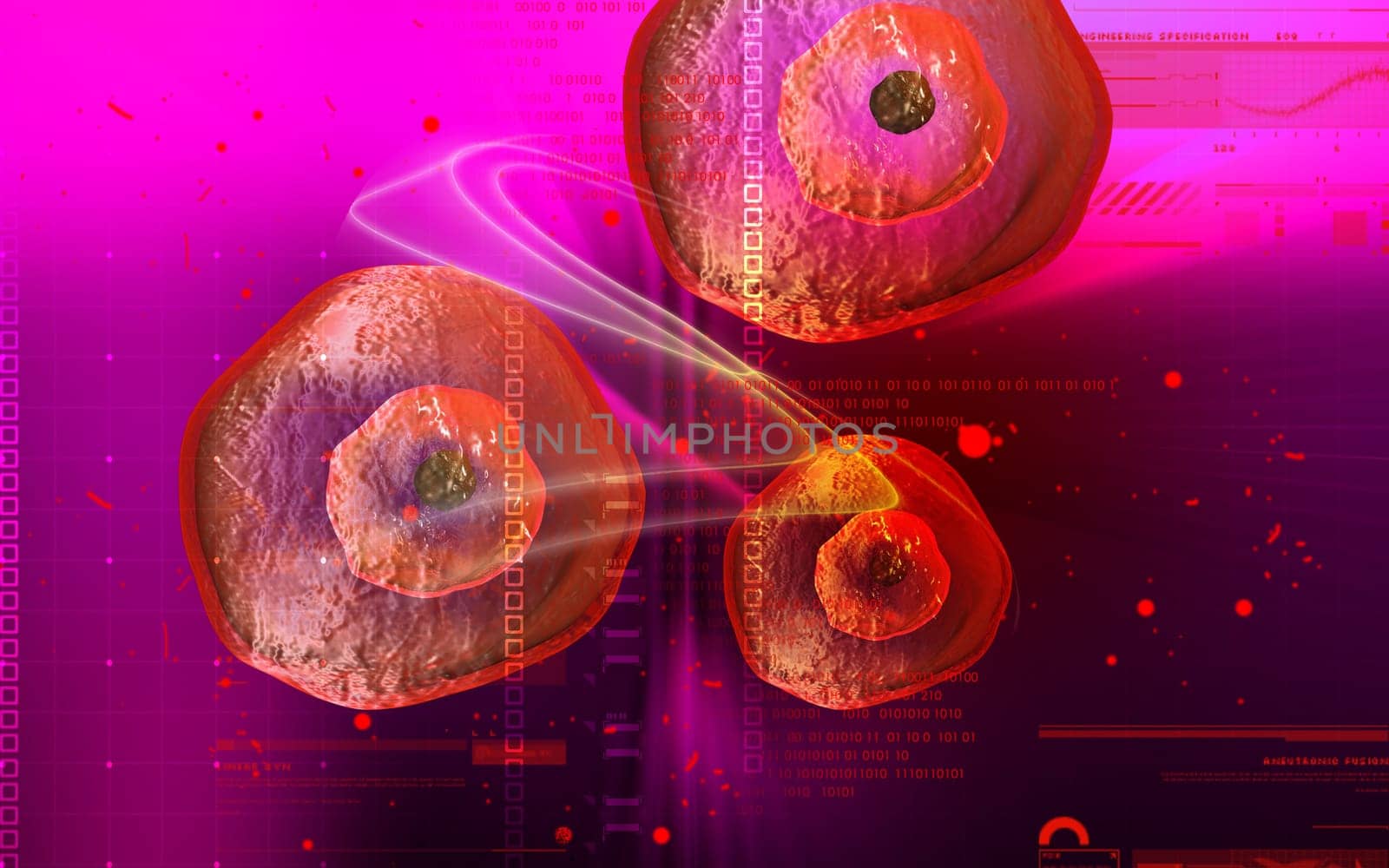 Digital illustration of ovum cell in colour background
