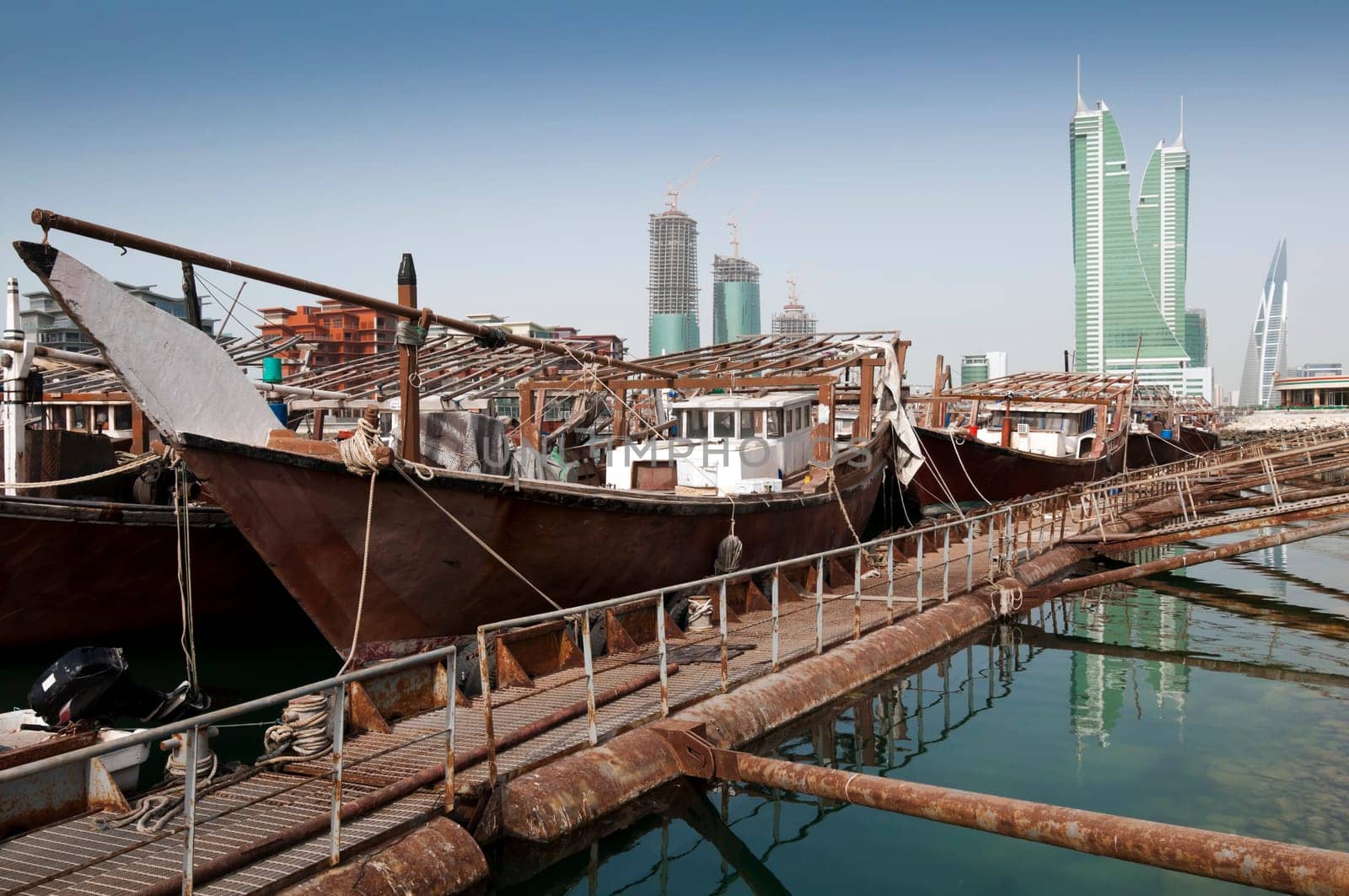 Dhow harbour in front of Financial Harbour in Manama,Bahrain