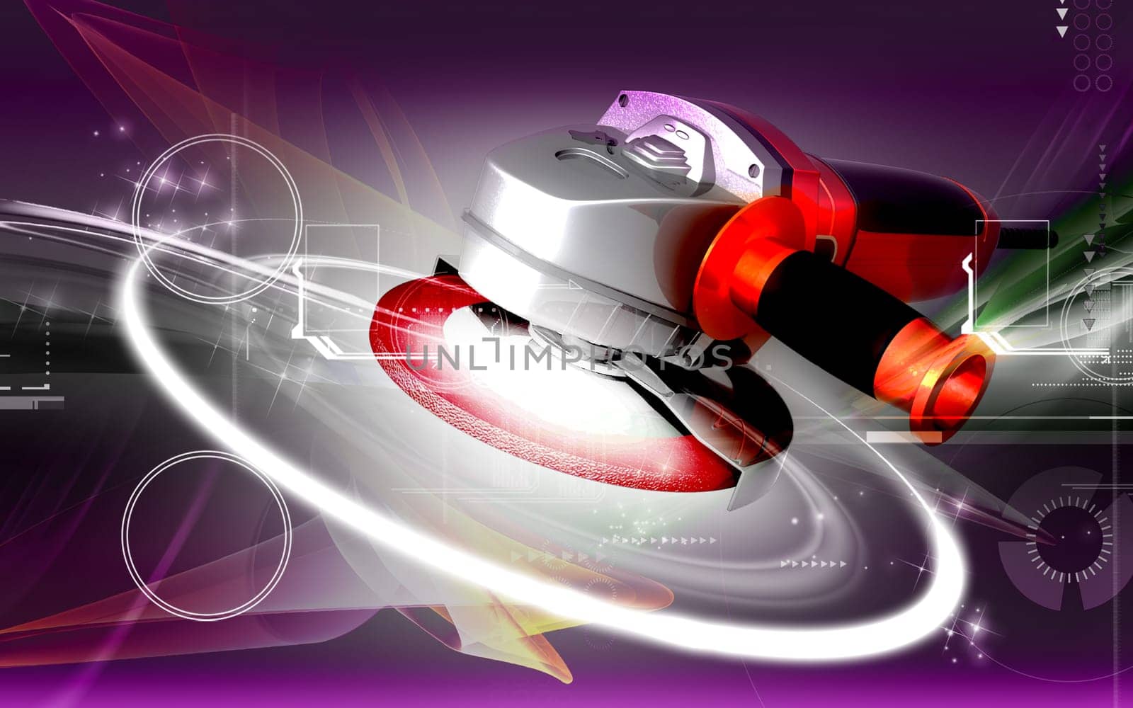 Digital illustration of angle grinder in colour background