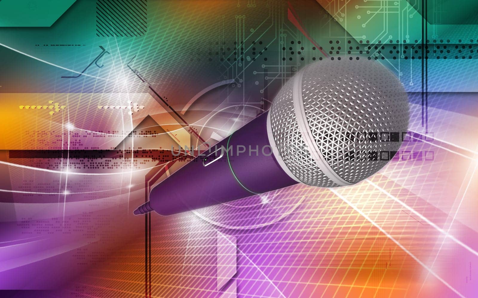 Digital illustration of microphone in colour background