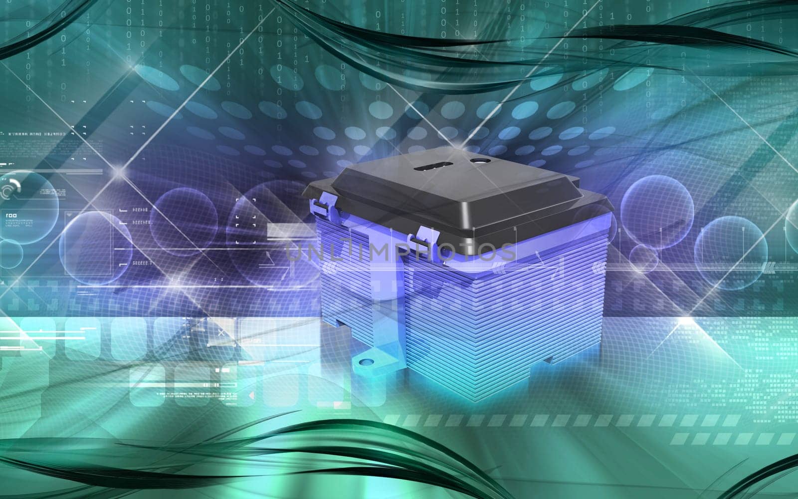 Digital illustration of a Battery box in colour background