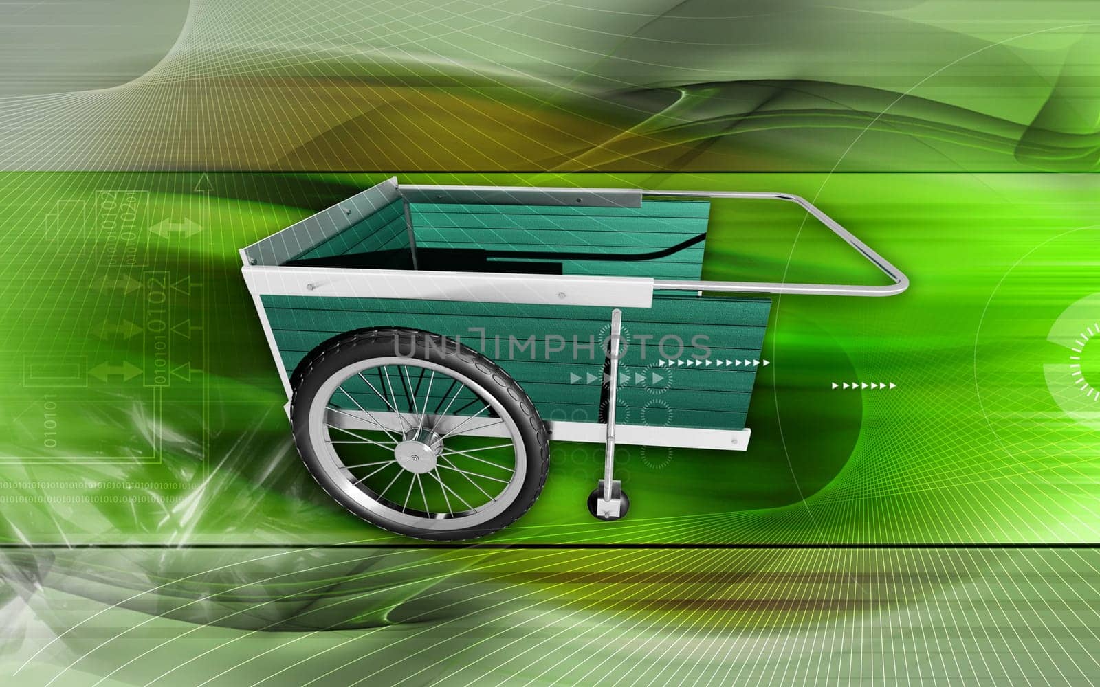 Digital illustration of garden cart in colour background
