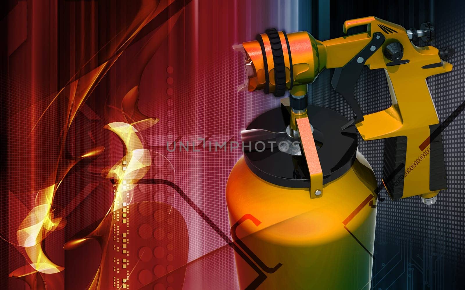 Digital illustration of nozzle spray gun in colour background