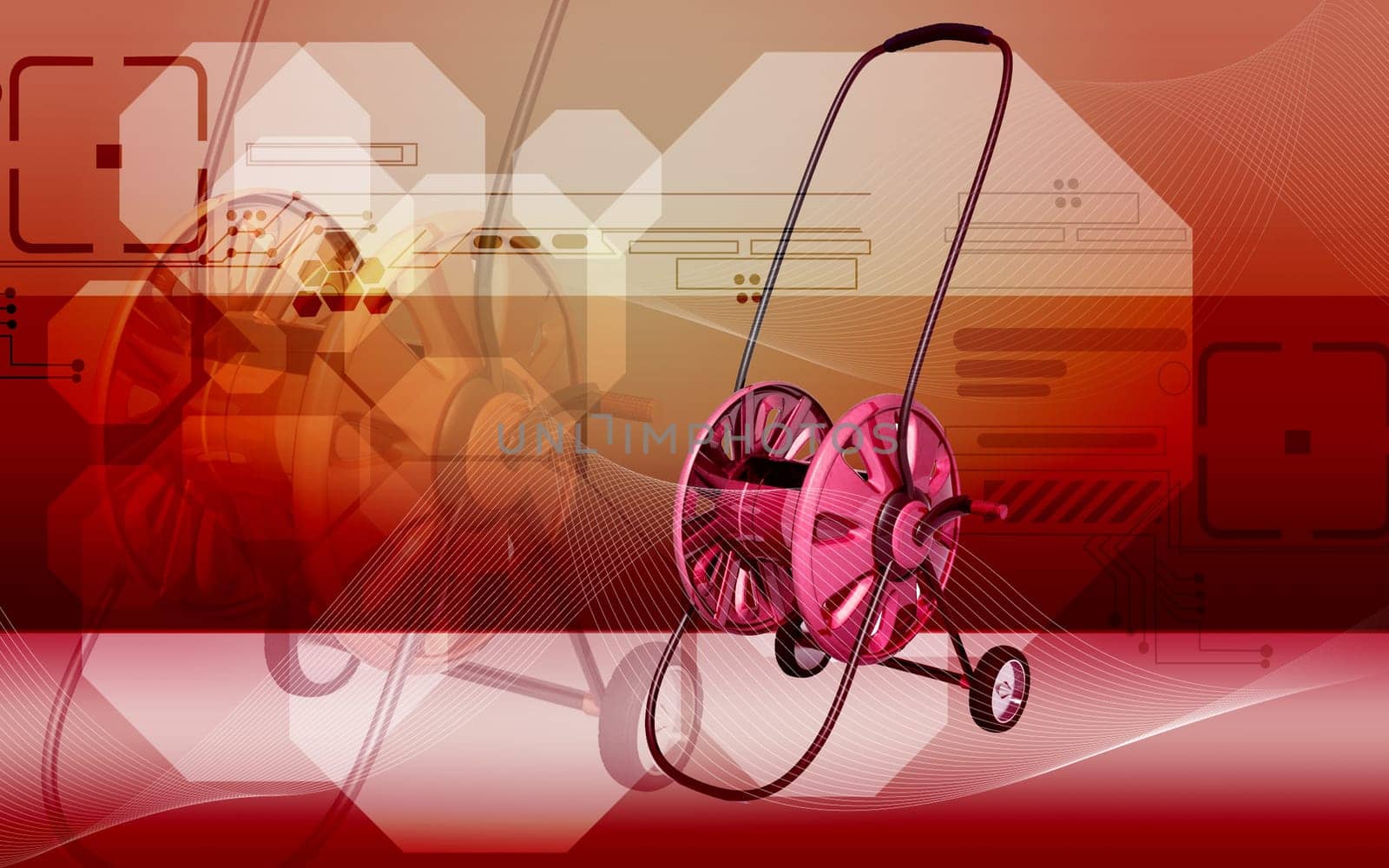 Digital illustration of hose reel trolley in colour background