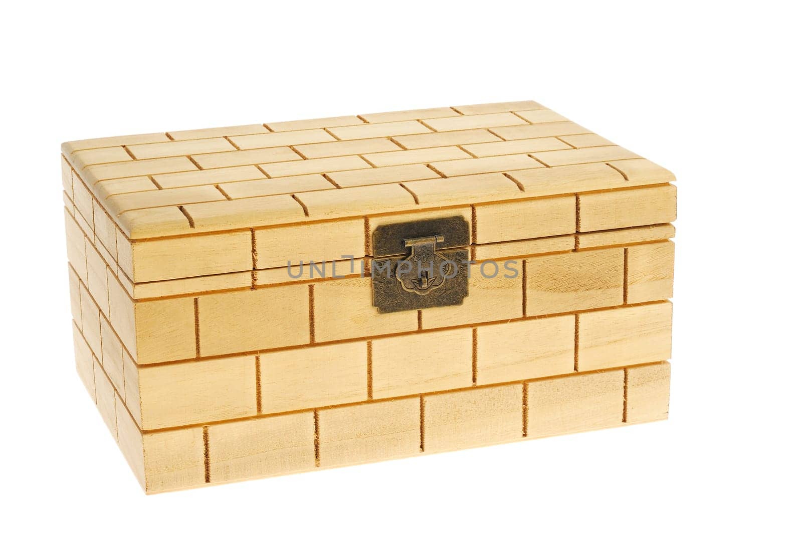 Closed wood box isolated on white background