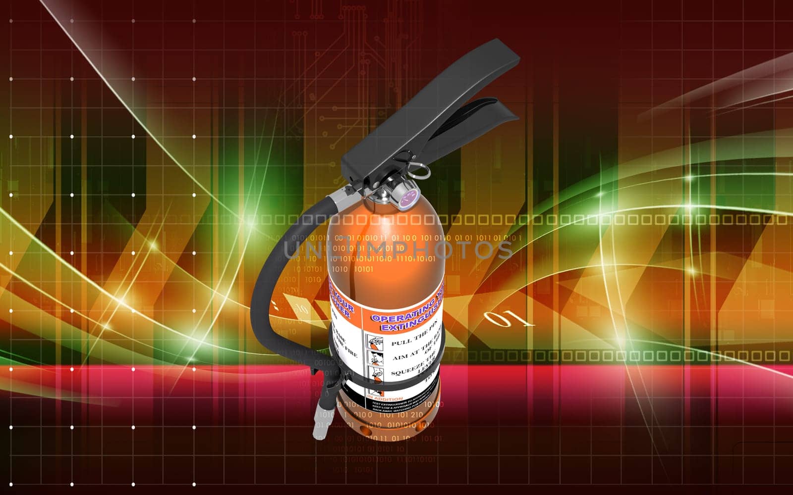 Digital illustration of fire extinguisher in colour background